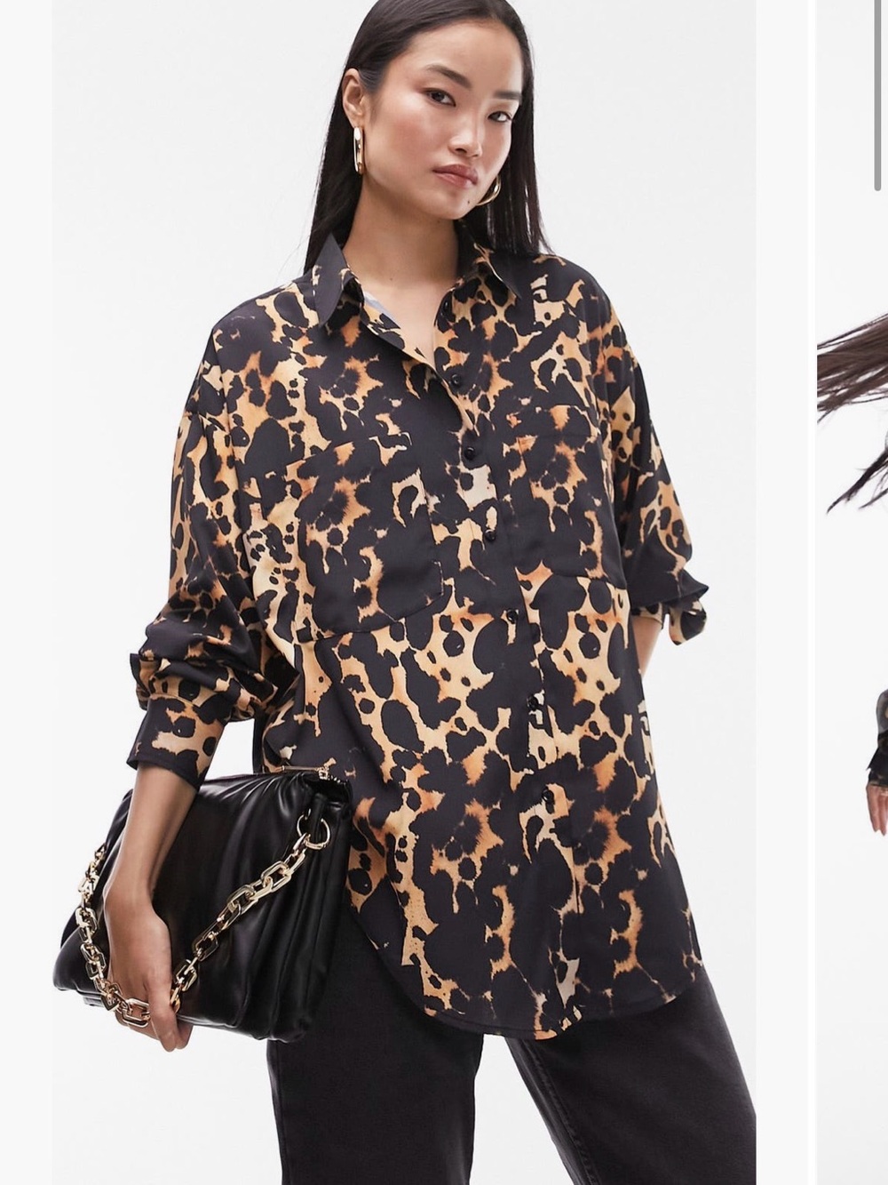 Topshop Oversize Animal Print Button-Up Shirt